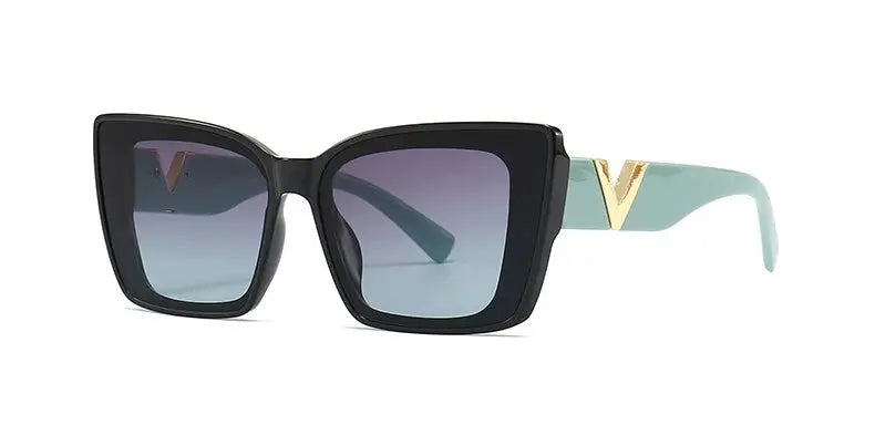 Fashion Elegant Cat Eye Sunglasses  Vintage Luxury Brand Designer Black Oversized Ladies Sunglasses Square Eyewear Natalia Home Fashion   Black-Gray-Blue Natalia Home Fashion