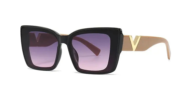 Fashion Elegant Cat Eye Sunglasses  Vintage Luxury Brand Designer Black Oversized Ladies Sunglasses Square Eyewear Natalia Home Fashion   Black-Purple Natalia Home Fashion