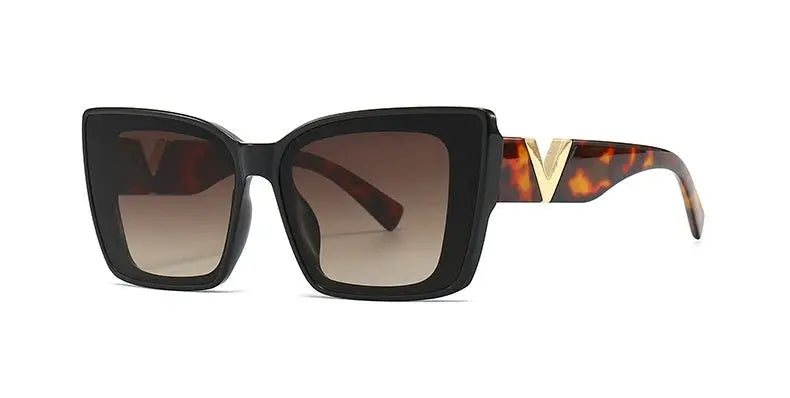 Fashion Elegant Cat Eye Sunglasses  Vintage Luxury Brand Designer Black Oversized Ladies Sunglasses Square Eyewear Natalia Home Fashion   Black-Tea Natalia Home Fashion