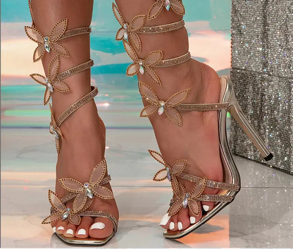 Fashion Glitter Rhinestones Women Sandals Crystal Butterfly Square Toe Wedding Party Stripper Shoes High Heels Natalia Home Fashion    Natalia Home Fashion
