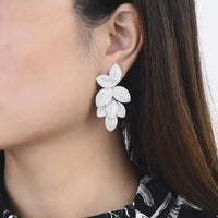 Fashion Luxury Iced Out Bling Sparking Cz Big Flower Leaf Dangle Earrings For Women High Quality Wedding Jewelry Natalia Home Fashion    Natalia Home Fashion