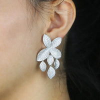 Fashion Luxury Iced Out Bling Sparking Cz Big Flower Leaf Dangle Earrings For Women High Quality Wedding Jewelry Natalia Home Fashion    Natalia Home Fashion