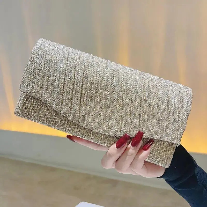 Fashion Shell Shape Evening Bags Metallic Chains Ruffles Elegant Sling Bags For Women Messenger Shoulder Bags My Store
