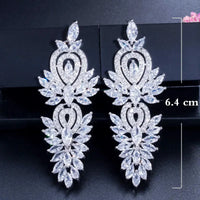 Fashion Shiny Cubic Zirconia Long Leaf Drop Earrings for Women Trendy Bridal Party Dress Jewelry Natalia Home Fashion    Natalia Home Fashion