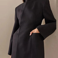 Fashion Stand Collar Temperament Jacket High Street Pocket Coat Women Solid Color Long Sleeve Banquet Blazer Natalia Home Fashion    Natalia Home Fashion