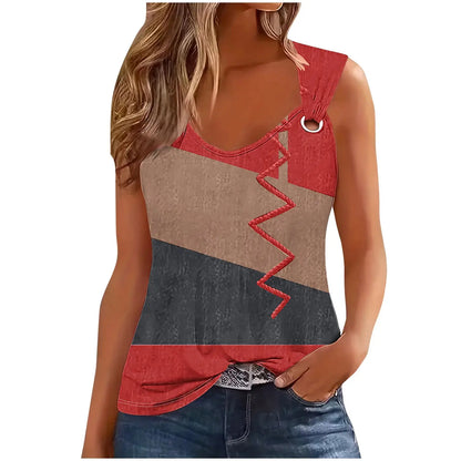 Fashion Stripe Print T Shirt For Women Tank Top Femme Summer Sleeveless T-shirt Casual T shirt Women Tops Natalia Home Fashion   CMJ22-XL Natalia Home Fashion