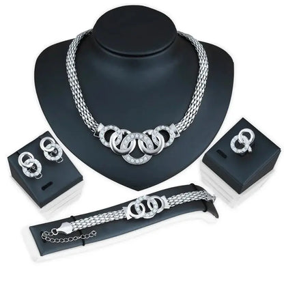 Fashion five-ring suit necklace earrings bracelet ring four-piece set retro bride photo gift Natalia Home Fashion   X1312-silver-resizable Natalia Home Fashion
