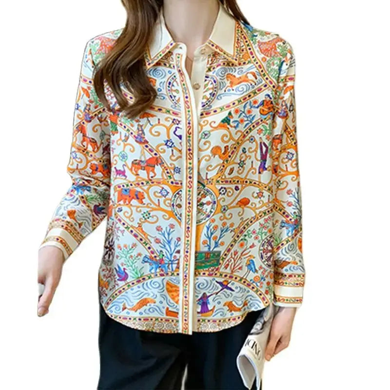 Fashion flower print ladies shirts Women's Blouses Spring Autumn Long Sleeve Shirts Tops Natalia Home Fashion    Natalia Home Fashion