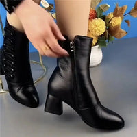 Fashion mid-heel mid-leg cotton soft soled mother shoes winter ankle footwear boots heels for women My Store