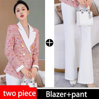 Fashion Red Plaid Ladies Blazer Jacket Women Long Sleeve Single Breasted Female Casual Coat