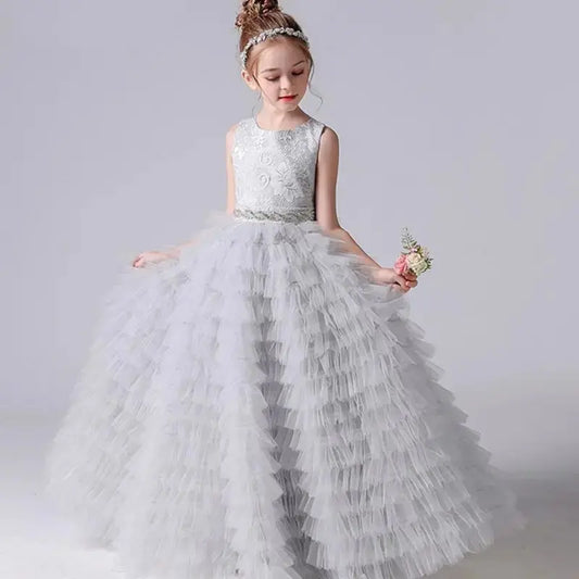 Flower Girl Dresses Tulle Appliques Tiered Long Skirt Sleeveless For Wedding Birthday Party Banquet Princess Gowns Natalia Home Fashion    Natalia Home Fashion