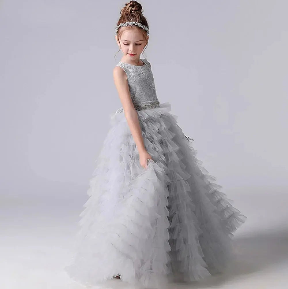Flower Girl Dresses Tulle Appliques Tiered Long Skirt Sleeveless For Wedding Birthday Party Banquet Princess Gowns Natalia Home Fashion    Natalia Home Fashion