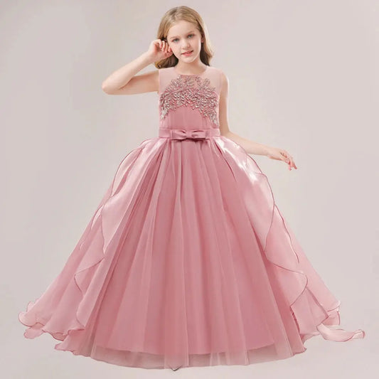 Flower Girls Bridesmaid Dresses For Wedding Party Gown Elegant Kids Trailing White Formal Evening Dress Long Princess Vestidos Natalia Home Fashion    Natalia Home Fashion