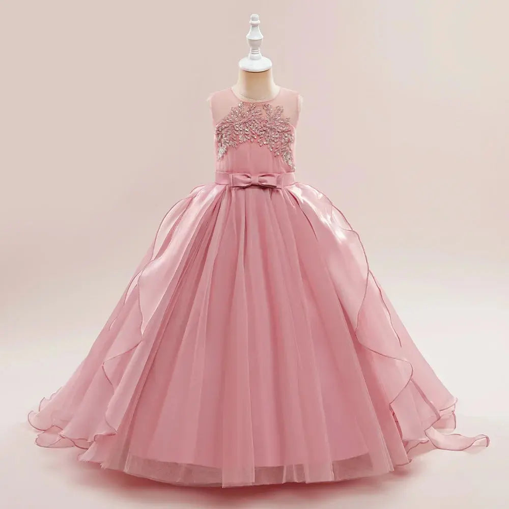 Flower Girls Bridesmaid Dresses For Wedding Party Gown Elegant Kids Trailing White Formal Evening Dress Long Princess Vestidos Natalia Home Fashion   dark-pink-13-14T-170 Natalia Home Fashion