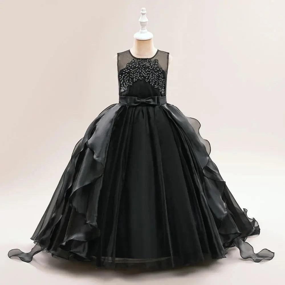 Flower Girls Bridesmaid Dresses For Wedding Party Gown Elegant Kids Trailing White Formal Evening Dress Long Princess Vestidos Natalia Home Fashion   black-4-5T-120 Natalia Home Fashion