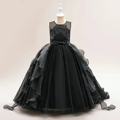 Flower Girls Bridesmaid Dresses For Wedding Party Gown Elegant Kids Trailing White Formal Evening Dress Long Princess Vestidos Natalia Home Fashion   black-4-5T-120 Natalia Home Fashion