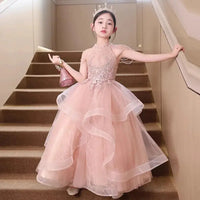 Formal Pink Bride maid Dresses For Girls Evening Elegant Sequin Tulle Flower Princess Wedding Party Dress Birthday Prom Costume Natalia Home Fashion    Natalia Home Fashion