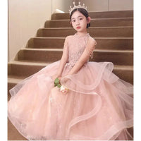 Formal Pink Bride maid Dresses For Girls Evening Elegant Sequin Tulle Flower Princess Wedding Party Dress Birthday Prom Costume Natalia Home Fashion    Natalia Home Fashion