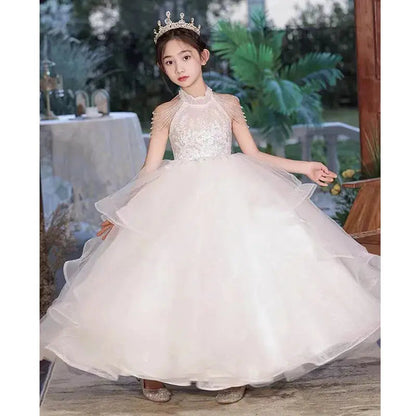 Formal Pink Bride maid Dresses For Girls Evening Elegant Sequin Tulle Flower Princess Wedding Party Dress Birthday Prom Costume Natalia Home Fashion    Natalia Home Fashion