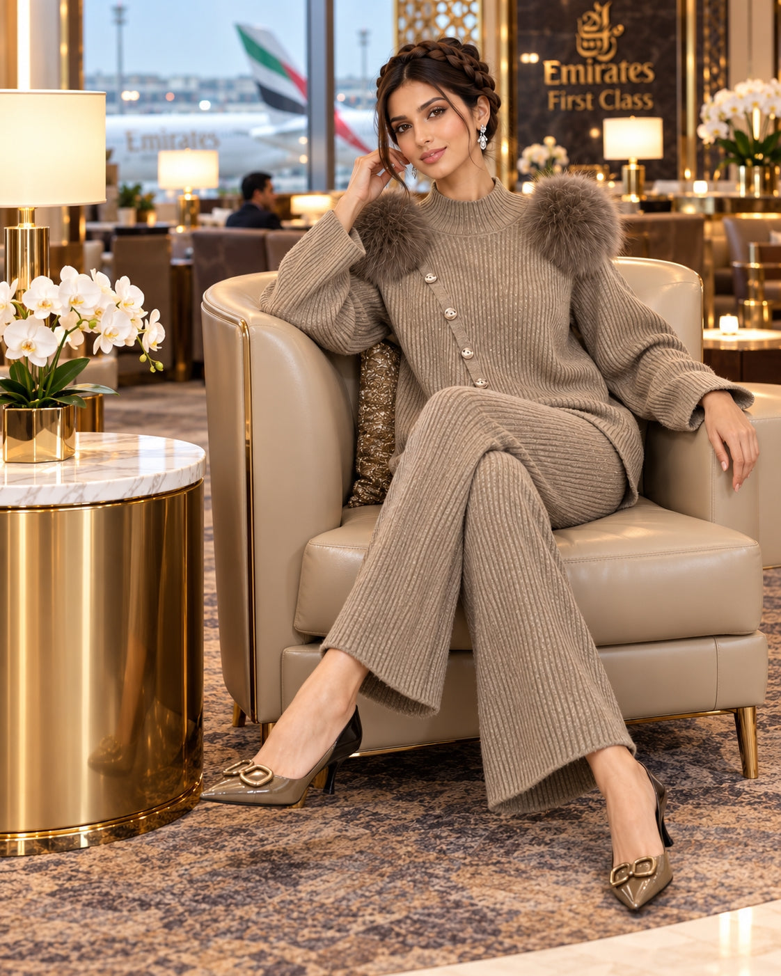 Casual Knitted Half-High Collar Sweater And Pants Set Real Fox Shoulder Patches  Style Comfortable Lazy Style Natalia Home Fashion    Natalia Home Fashion