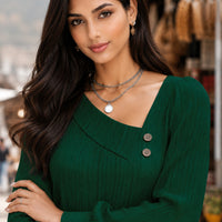 Simple Button V-neck Pullover Women's Solid Long Sleeve Casual T-shirts Elegant Lady Blouses