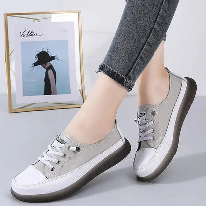 Genuine Leather Vulcanized Shoes Women Jogging Sneakers Woman Lace Up Flat Walking Trainers Fitness Cross-training Natalia Home Fashion    Natalia Home Fashion