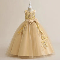 Girl Party Dress Bridesmaid Princess Flower For Wedding Elegant Kids Bow Long Gown Children Formal Gala Clothes Natalia Home Fashion    Natalia Home Fashion