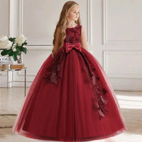 Girl Party Dress Bridesmaid Princess Flower For Wedding Elegant Kids Bow Long Gown Children Formal Gala Clothes Natalia Home Fashion   Dark-red-120-4-5years Natalia Home Fashion