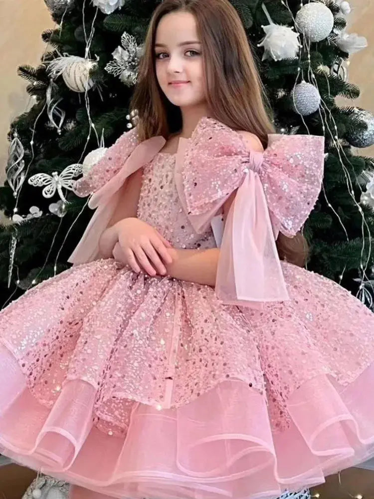 Girl's dresses for formal occasions Big Bow and Fluffy Ballet Performance prom dress Birthday Girl's Princess Dress Natalia Home Fashion    Natalia Home Fashion