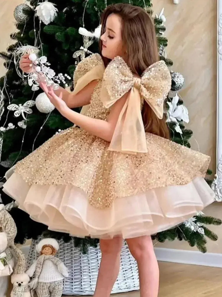 Girl's dresses for formal occasions Big Bow and Fluffy Ballet Performance prom dress Birthday Girl's Princess Dress Natalia Home Fashion   PURPLE-110-4T Natalia Home Fashion