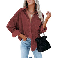 Girls Corduroy Shirt Fashion Long Sleeve Plain Button Ladies Blouse For Women Lady Casual My Store