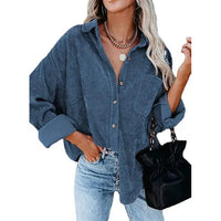 Girls Corduroy Shirt Fashion Long Sleeve Plain Button Ladies Blouse For Women Lady Casual My Store