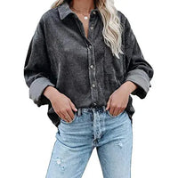 Girls Corduroy Shirt Fashion Long Sleeve Plain Button Ladies Blouse For Women Lady Casual My Store