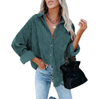 Girls Corduroy Shirt Fashion Long Sleeve Plain Button Ladies Blouse For Women Lady Casual My Store