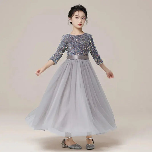 Girls Princess Breathable Shining Evening Dress Children Birthday Photography Wear Kids Piano Party Prom Performance Costume Natalia Home Fashion    Natalia Home Fashion