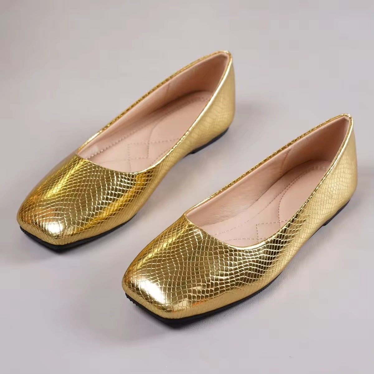 Ladies Ballet Flats Weaving Gold Silver Shoes Pointed Toe Breathable Slip-Ons Summer