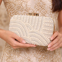 Ladies Pearl Elegant Evening Bag Fashionable Stylish Beading Wedding Dinner Party Banquet  Dress Clutch Bag with Long Chain