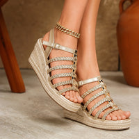 Bohemian Summer Vintage Thick Heel Woven Open Toe Roman Sandals Women's Shoes Ultra-Fibrous Quilted Roman Stilettos