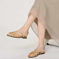 French-style cross-strap sandals, summer open-toe flat women's shoes, one-strap buckle Roman-style commuter shoes
