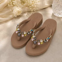 Rhinestone Flip Flops Women's Summer Slope High Heel Non Slip Outer Wear Fashionable Height Enhancing Cool Slippers