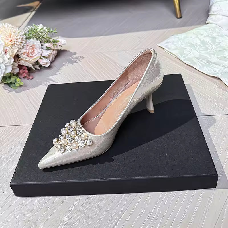 Style High-Grade French High Heels Fashion Rhinestone Wedding Shoes Bridal Shoes