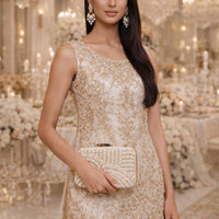 Ladies Pearl Elegant Evening Bag Fashionable Stylish Beading Wedding Dinner Party Banquet  Dress Clutch Bag with Long Chain