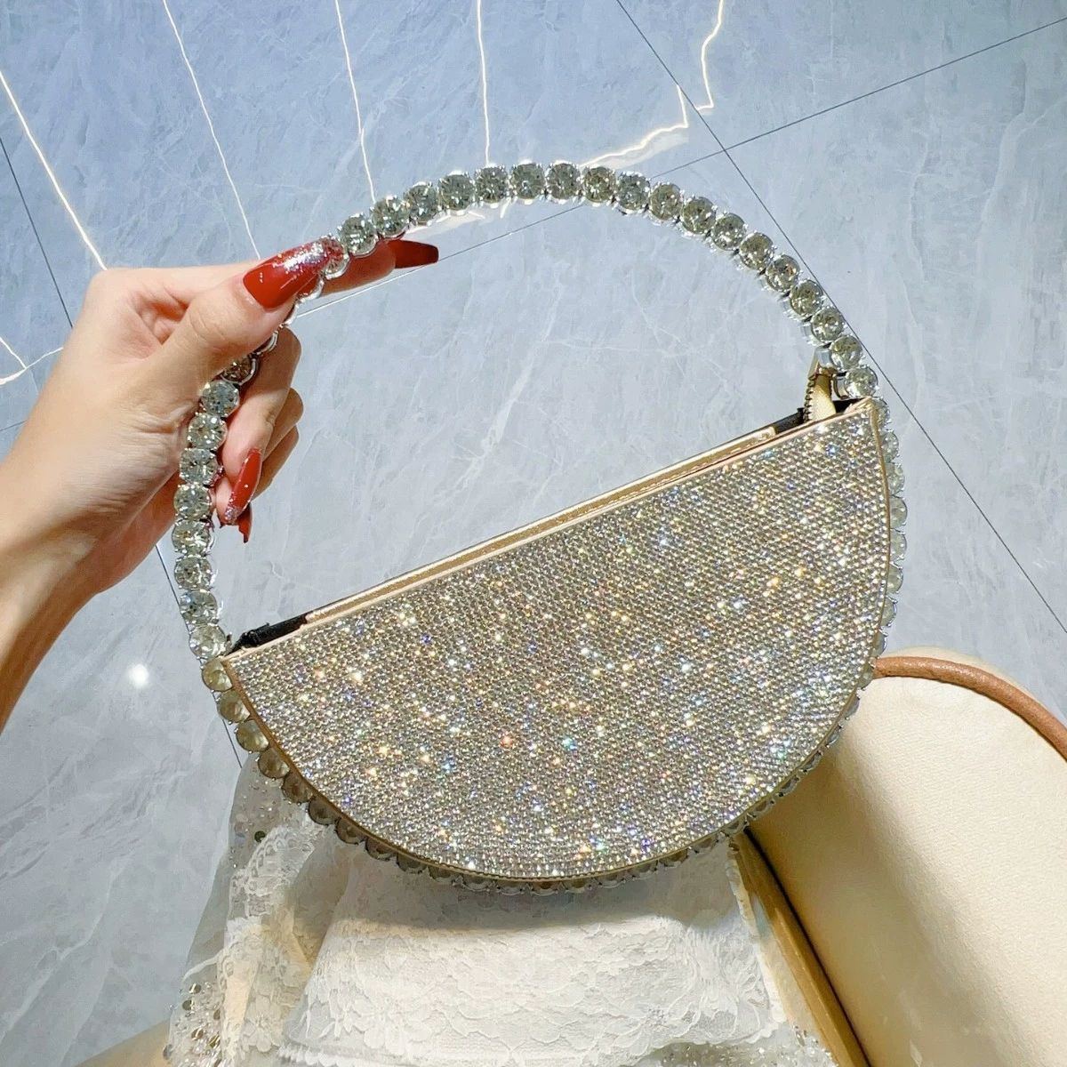 Elegant Rhinestone Novelty Bag, Classic Banquet Clutch Purse, Women's Formal Evening Handbag For Party Wedding