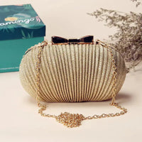 Golden Evening Clutch Women Bags Wedding Shiny Handbags bridal clutches Metal Bow Clutches Chain Shoulder Bag My Store Clutch's   Natalia Home Fashion