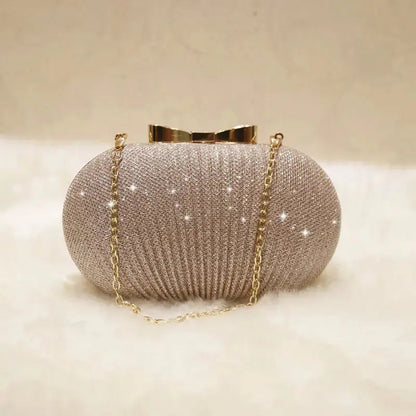 Golden Evening Clutch Women Bags Wedding Shiny Handbags bridal clutches Metal Bow Clutches Chain Shoulder Bag My Store Clutch's   Natalia Home Fashion