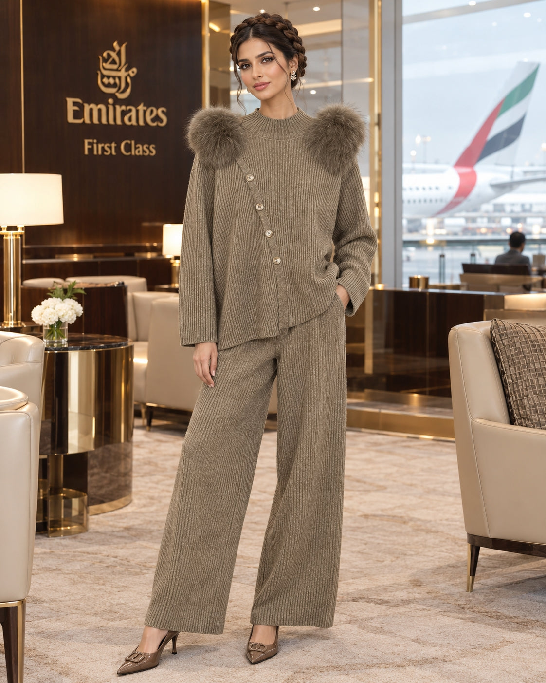Casual Knitted Half-High Collar Sweater And Pants Set Real Fox Shoulder Patches  Style Comfortable Lazy Style Natalia Home Fashion    Natalia Home Fashion