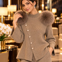 Casual Knitted Half-High Collar Sweater And Pants Set Real Fox Shoulder Patches  Style Comfortable Lazy Style Natalia Home Fashion    Natalia Home Fashion