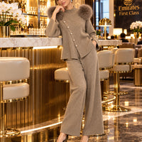 Casual Knitted Half-High Collar Sweater And Pants Set Real Fox Shoulder Patches  Style Comfortable Lazy Style Natalia Home Fashion    Natalia Home Fashion