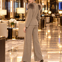 Casual Knitted Half-High Collar Sweater And Pants Set Real Fox Shoulder Patches  Style Comfortable Lazy Style Natalia Home Fashion    Natalia Home Fashion