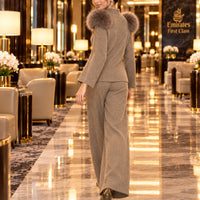 Casual Knitted Half-High Collar Sweater And Pants Set Real Fox Shoulder Patches  Style Comfortable Lazy Style Natalia Home Fashion    Natalia Home Fashion